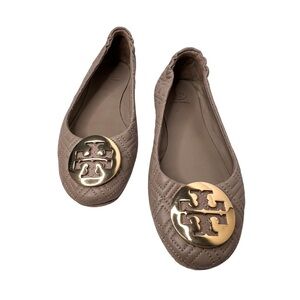 Tory Burch Quilted Flats with Gold Logo